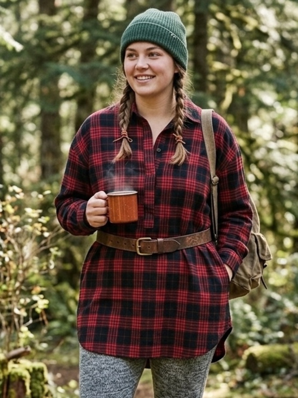 Timing Red Black Plaid Tunic Shirt Size L Cotton Flannel Long Sleeve